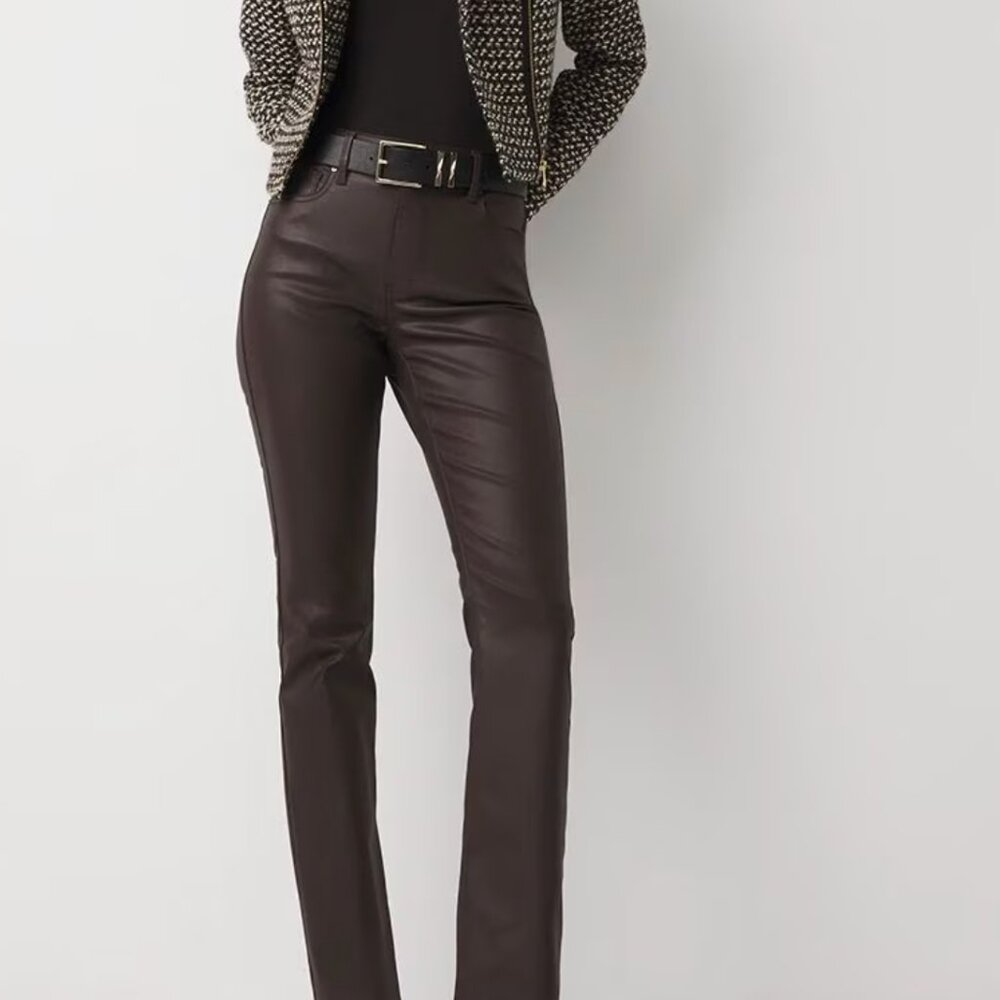 White House Black Market Brown Coated Denim Jeans – High-Waist Micro Boot